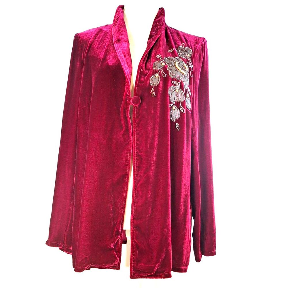 Neiman Marcus 3 Pc Silk Velvet Pant Suit Set Burgundy Wide Leg 90s Vintage